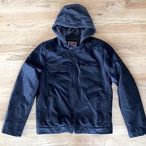 Mens Levi’s Black Faux Leather Hooded Coat